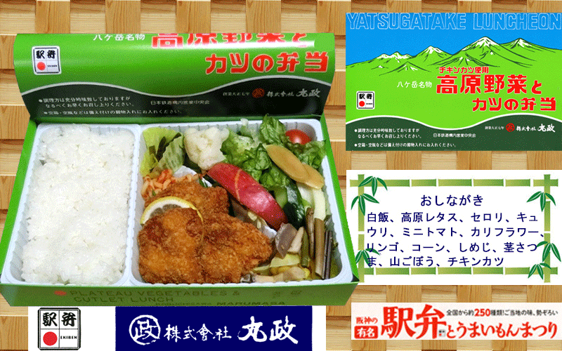 高原野菜とカツの弁当の写真